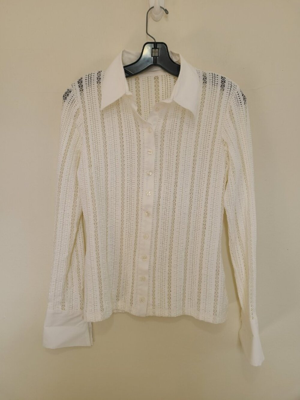 Anne Fontaine Atlas Long Sleeve Sheere Button Up Blouse Women’s Sz 40 White Top